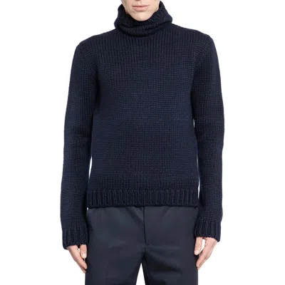 Prada Wool Turtleneck Sweatshirt In Blue