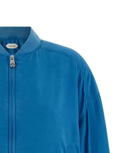 Versace Silk Poplin Bomber Jacket In Blue