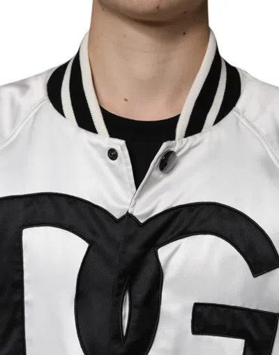 Dolce & Gabbana White Dg Logo Polyester Jersey Bomber Jacket In White