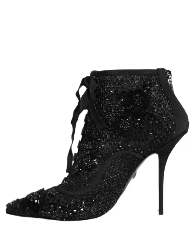 Dolce & Gabbana Embellished Mesh Ankle Boot In Black
