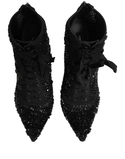 Dolce & Gabbana Embellished Mesh Ankle Boot In Black