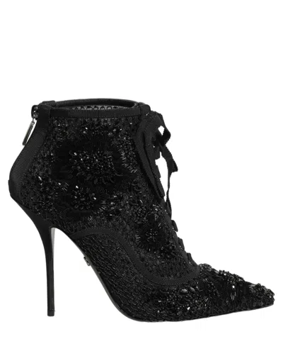 Dolce & Gabbana Embellished Mesh Ankle Boot In Black