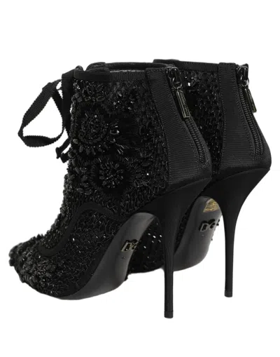 Dolce & Gabbana Embellished Mesh Ankle Boot In Black