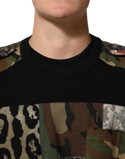 Dolce & Gabbana Black Patchwork Crew Neck Pullover Sweater In Black