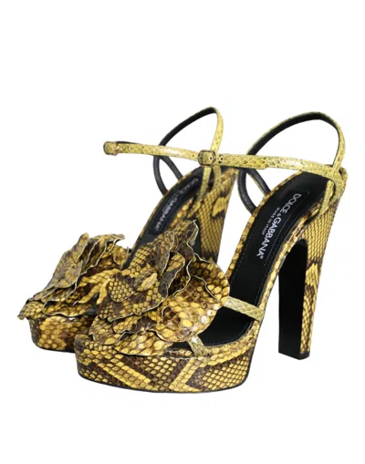 Dolce & Gabbana Python Leather Ankle Strap Heel Sandal In Yellow