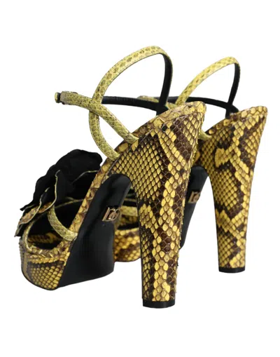 Dolce & Gabbana Python Leather Ankle Strap Heel Sandal In Yellow