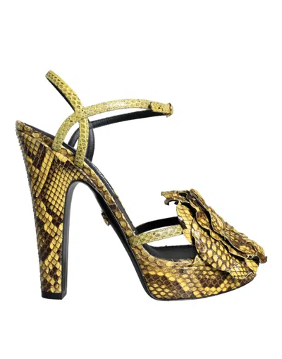 Dolce & Gabbana Python Leather Ankle Strap Heel Sandal In Yellow