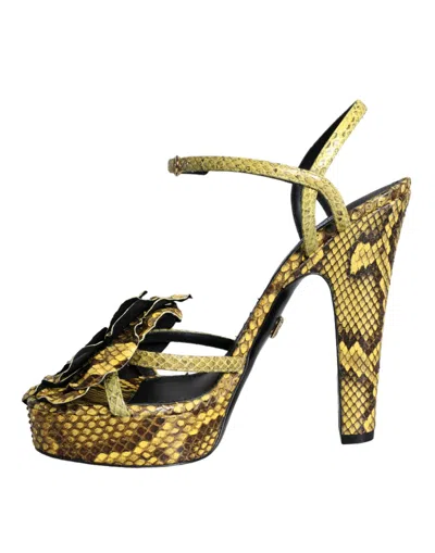 Dolce & Gabbana Python Leather Ankle Strap Heel Sandal In Yellow