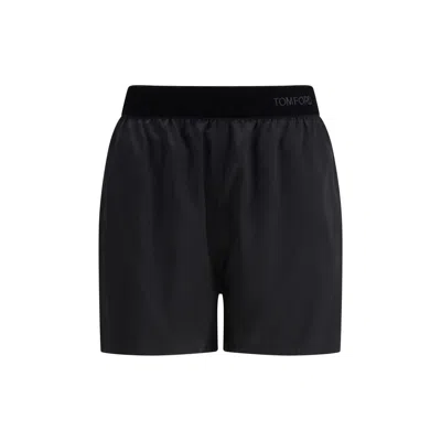 Tom Ford Peach-feel Silk Satin Pj Shorts In Black