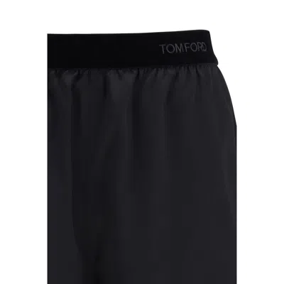 Tom Ford Peach-feel Silk Satin Pj Shorts In Black