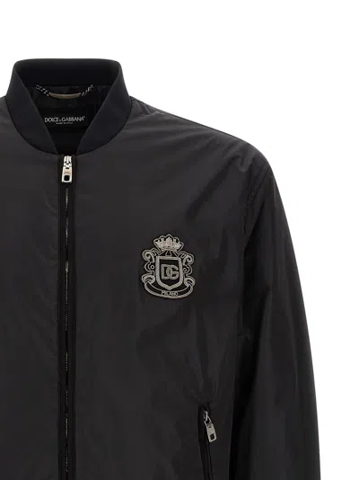 Dolce & Gabbana Dg Logo Patch Bomber Style Jacket In Black