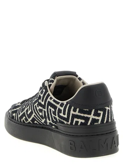 Balmain B-court Sneakers In Leather And Monogram Jacquard In Black