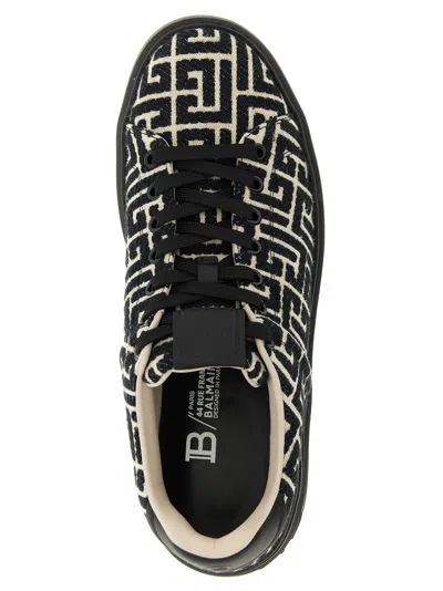 Balmain B-court Sneakers In Leather And Monogram Jacquard In Black