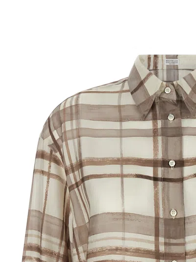 Brunello Cucinelli Check-pattern Silk Blouse In Brown