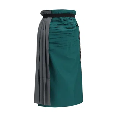 Prada Patchwork Midi Skirt With Panel Construction In Blue
