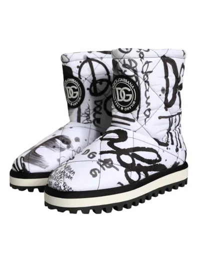 Dolce & Gabbana Logo Print Padded Mid Calf Boots In Gray