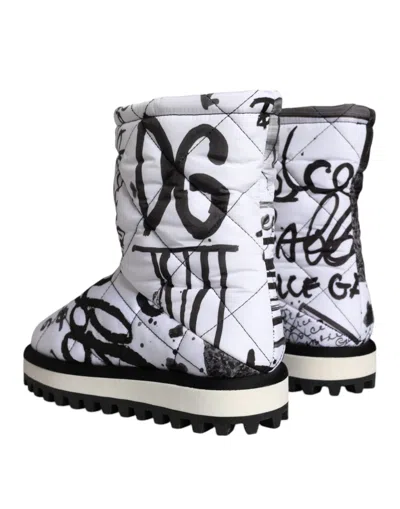 Dolce & Gabbana Logo Print Padded Mid Calf Boots In Gray