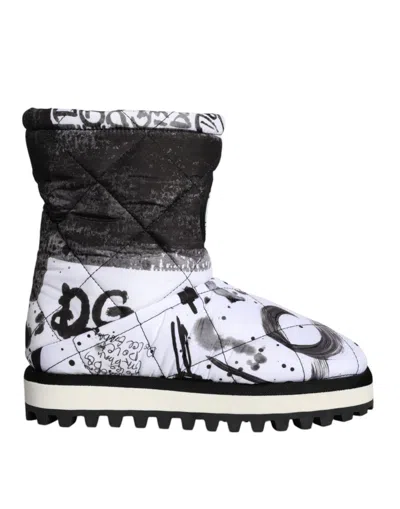 Dolce & Gabbana Logo Print Padded Mid Calf Boots In Gray
