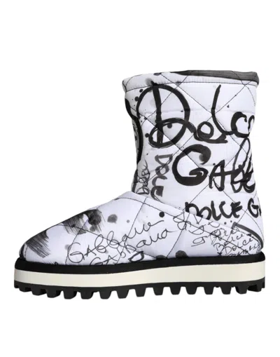 Dolce & Gabbana Logo Print Padded Mid Calf Boots In Gray