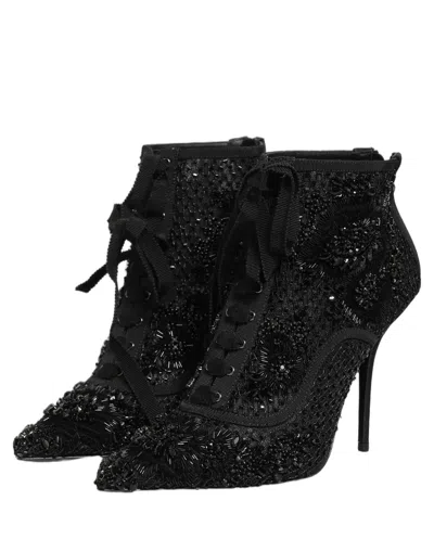 Dolce & Gabbana Embellished Mesh Ankle Boot In Black