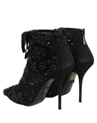 Dolce & Gabbana Embellished Mesh Ankle Boot In Black