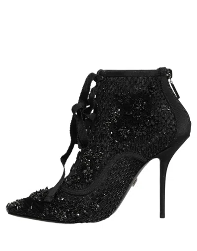 Dolce & Gabbana Embellished Mesh Ankle Boot In Black