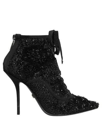 Dolce & Gabbana Embellished Mesh Ankle Boot In Black