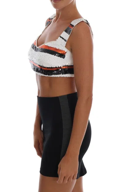 Dolce & Gabbana Sequined Striped Wool Bustier Top In Multi