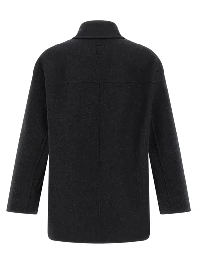 Fendi Double-breasted Caban In Slate Grey Wool Men In Black