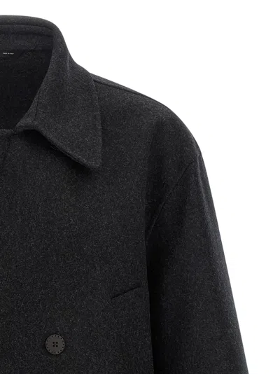Fendi Double-breasted Caban In Slate Grey Wool Men In Black