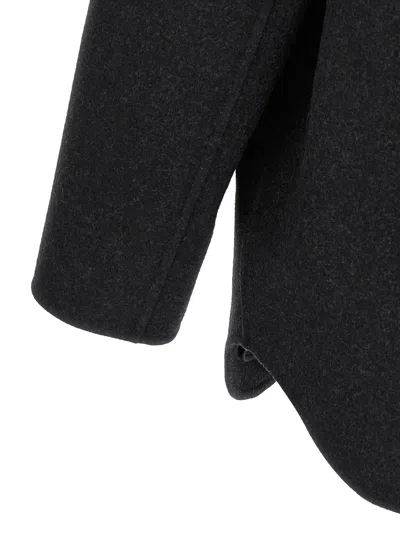 Fendi Double-breasted Caban In Slate Grey Wool Men In Black