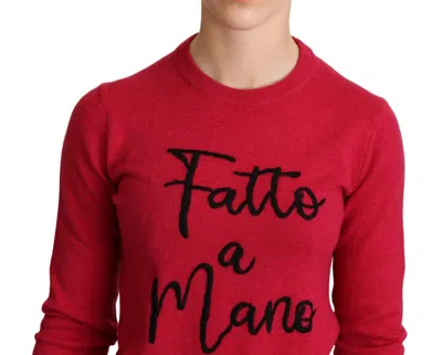 Dolce & Gabbana Embroidered Cashmere Wool Crew Neck Sweater In Red