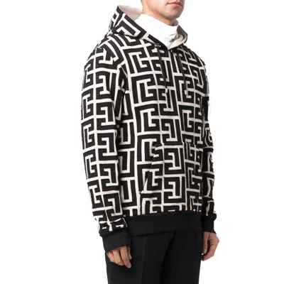 Balmain Geometric-patterned Cotton Sweatshirt In Black