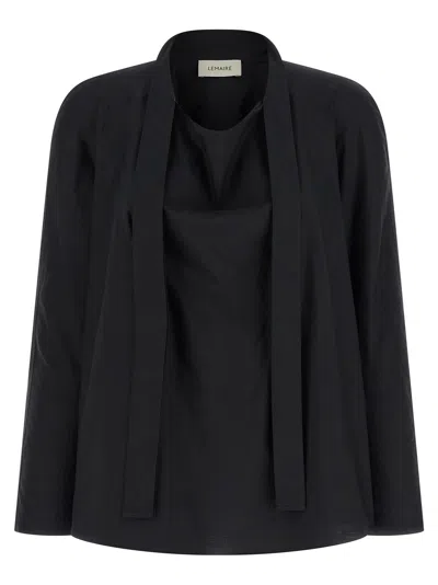 Lemaire Cotton-silk Blend With Knotted Scarf Blouse In Black