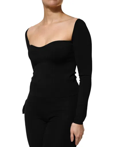 Dolce & Gabbana Sweetheart-neckline Long Sleeve Blouse In Black