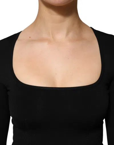 Dolce & Gabbana Black Square Neck Long Sleeves Pullover Top In Black