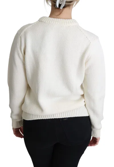 Dolce & Gabbana Wool Pullover Sunflower Crew Neck Sweater In White