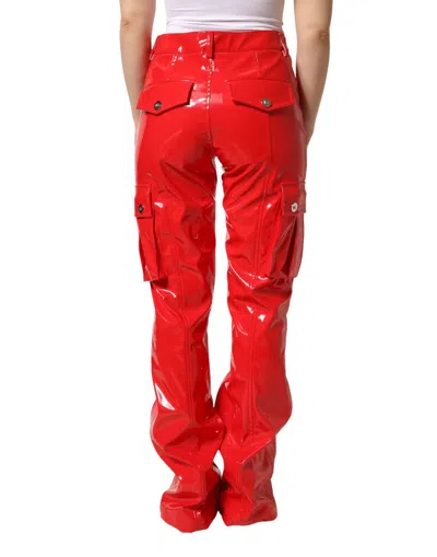 Dolce & Gabbana Glossy Polyester Cargo Boot Cut Cargo Pants In Red