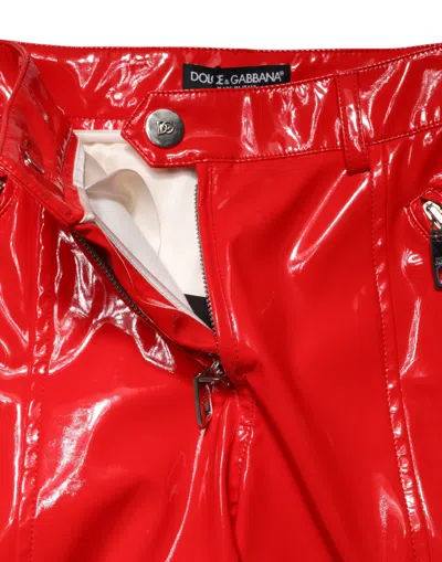 Dolce & Gabbana Glossy Polyester Cargo Boot Cut Cargo Pants In Red