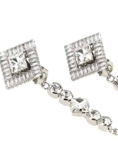 Alessandra Rich Mini Embellished Metal Earrings 10.5 Cm X 2.5 Cm In Silver