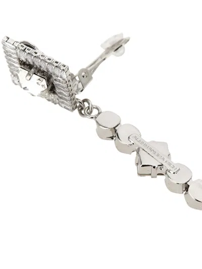Alessandra Rich Mini Embellished Metal Earrings 10.5 Cm X 2.5 Cm In Silver