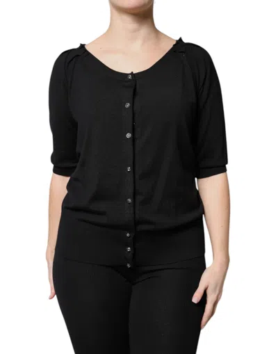 Dolce & Gabbana Black Button Down Short Sleeve Blouse Top In Black