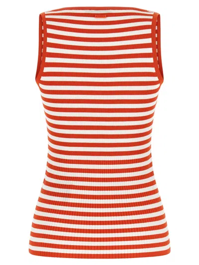 Max Mara Coral Striped Rib Tank Top In Red