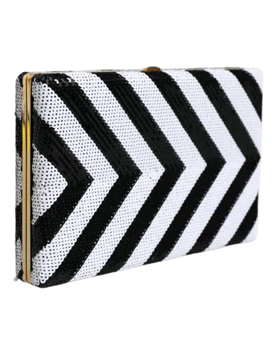 Dolce & Gabbana Chevron-patterned Metal Frame Clutch In Black