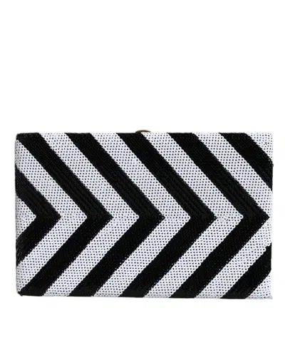 Dolce & Gabbana Chevron-patterned Metal Frame Clutch In Black