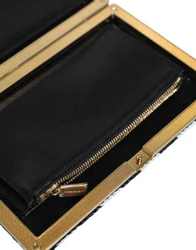 Dolce & Gabbana Chevron-patterned Metal Frame Clutch In Black