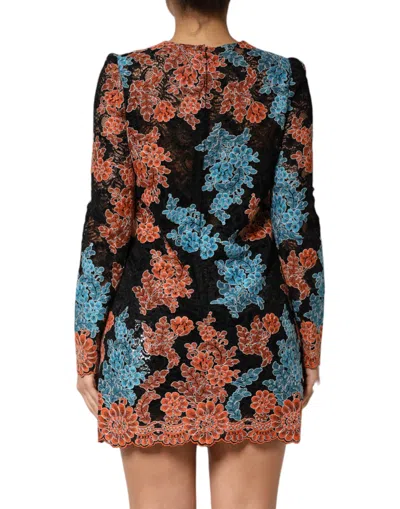 Dolce & Gabbana Floral Embroidered Lace Shift Mini Dress In Multi