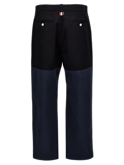 Thom Browne Colour-block Cotton Trousers In Black
