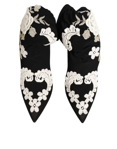 Dolce & Gabbana Floral-embroidered Jersey Stiletto Boot In Black