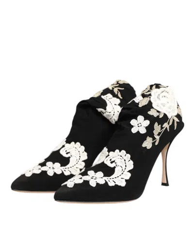 Dolce & Gabbana Floral-embroidered Jersey Stiletto Boot In Black